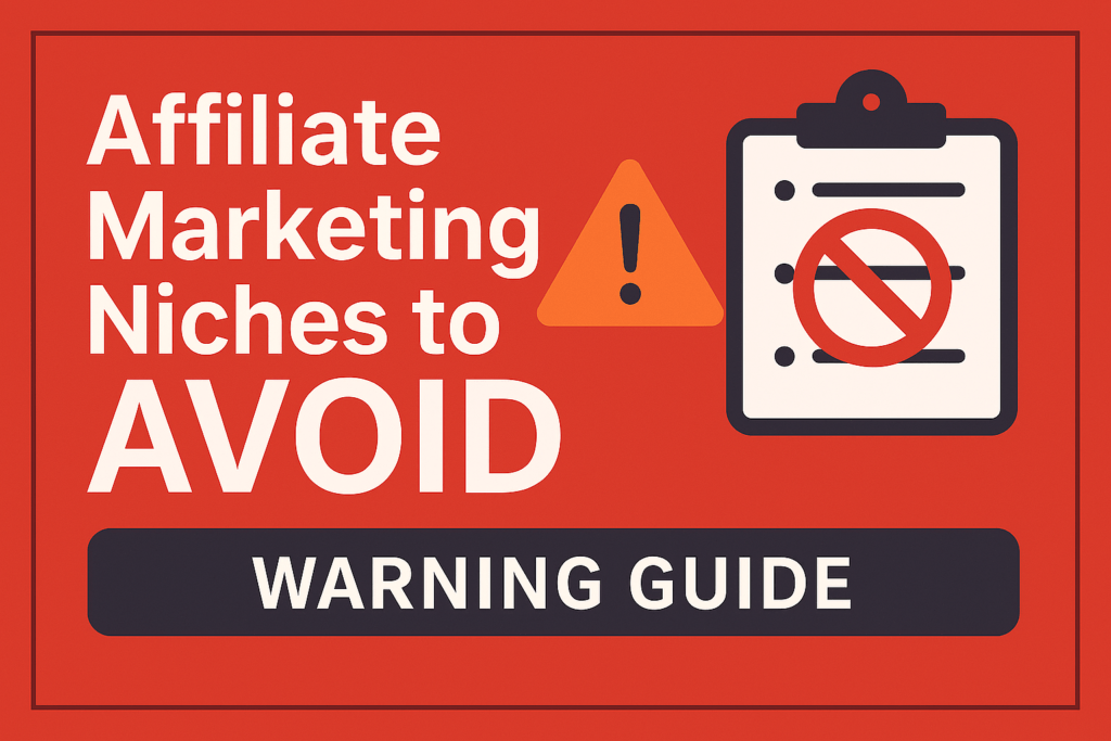 Warning graphic about affiliate marketing niches to avoid in 2026