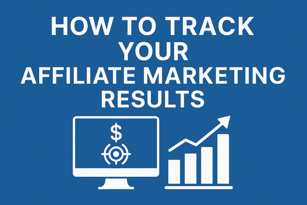 “Header image for article titled ‘How to Track Your Affiliate Marketing Results’ showing a computer monitor with a dollar sign and a bar graph with upward arrow on a blue background.”